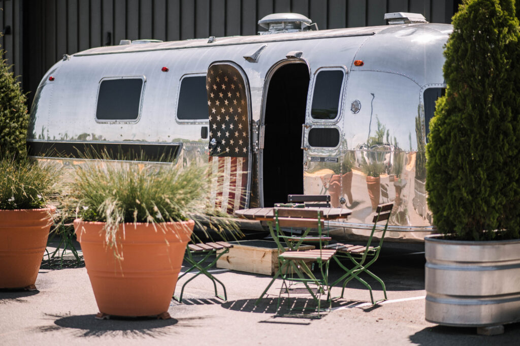The Airstream cigar lounge is the perfect place to relax before your wedding.