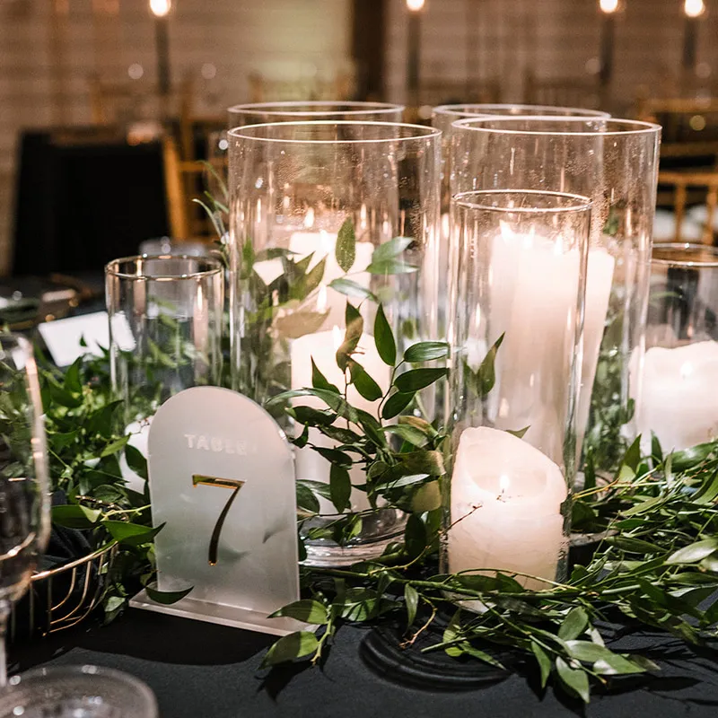 Close up of the candles adorning table seven.