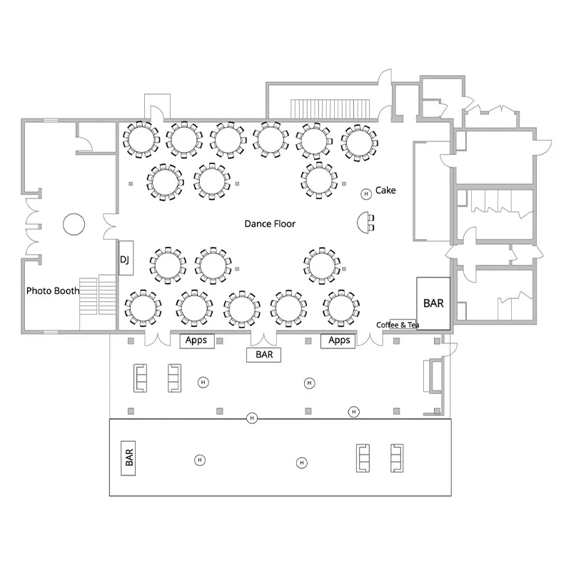 Plenty of room for a dance floor, bar, and a cocktail hour on the patio.