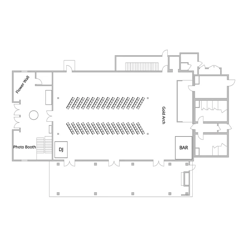 150 guest floor plan for a wedding ceremony indoors in Manassas, VA