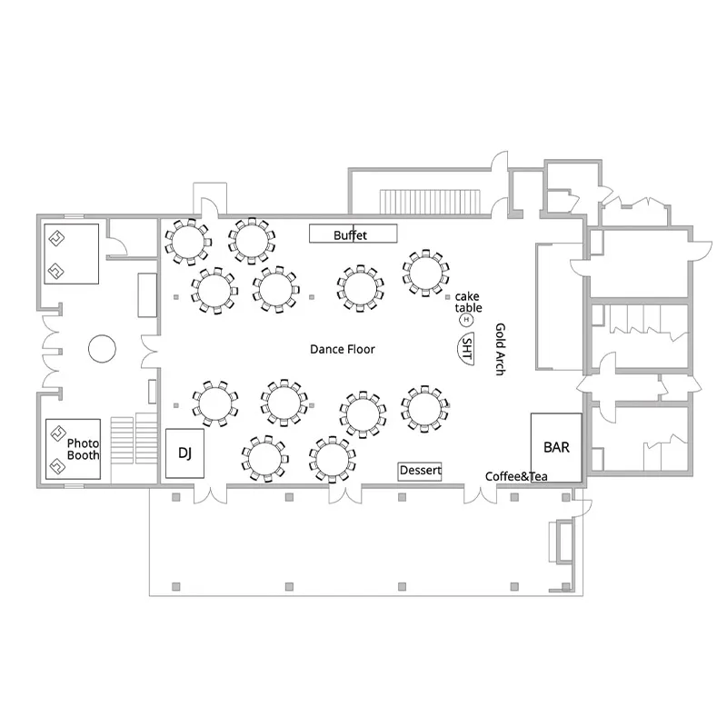 <p>120 person reception with buffet, DJ, and photo booth</p>